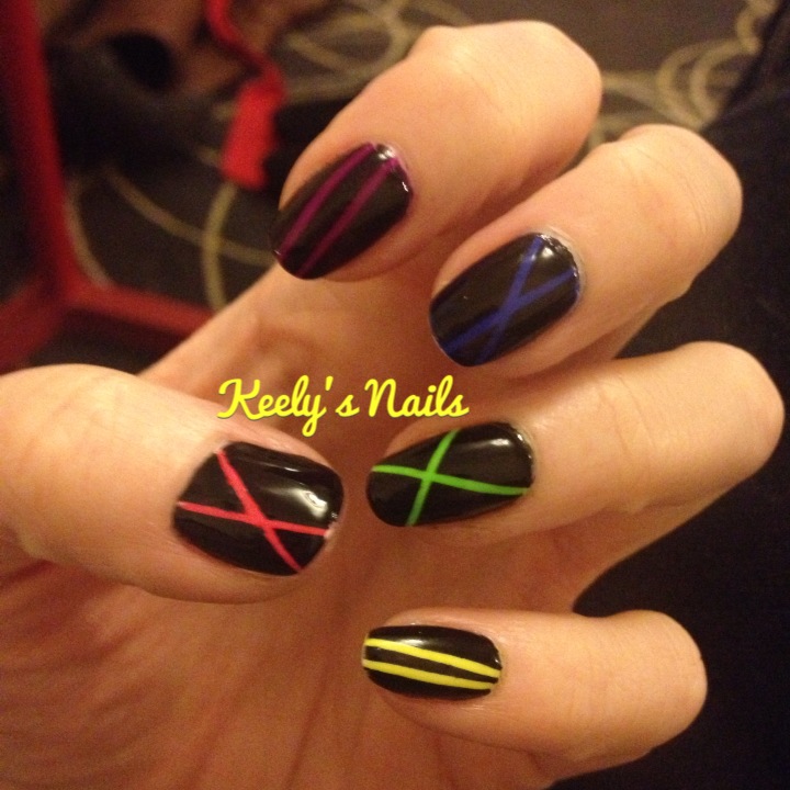 Neon Stripe Tape Mani - Keely's Nails