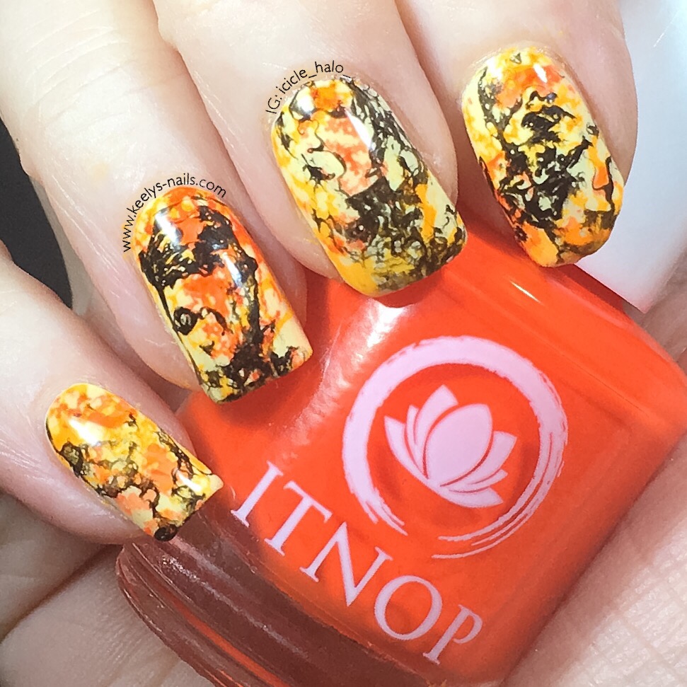 Halloween Nail Art Orange and Black Splatter - Keely's Nails