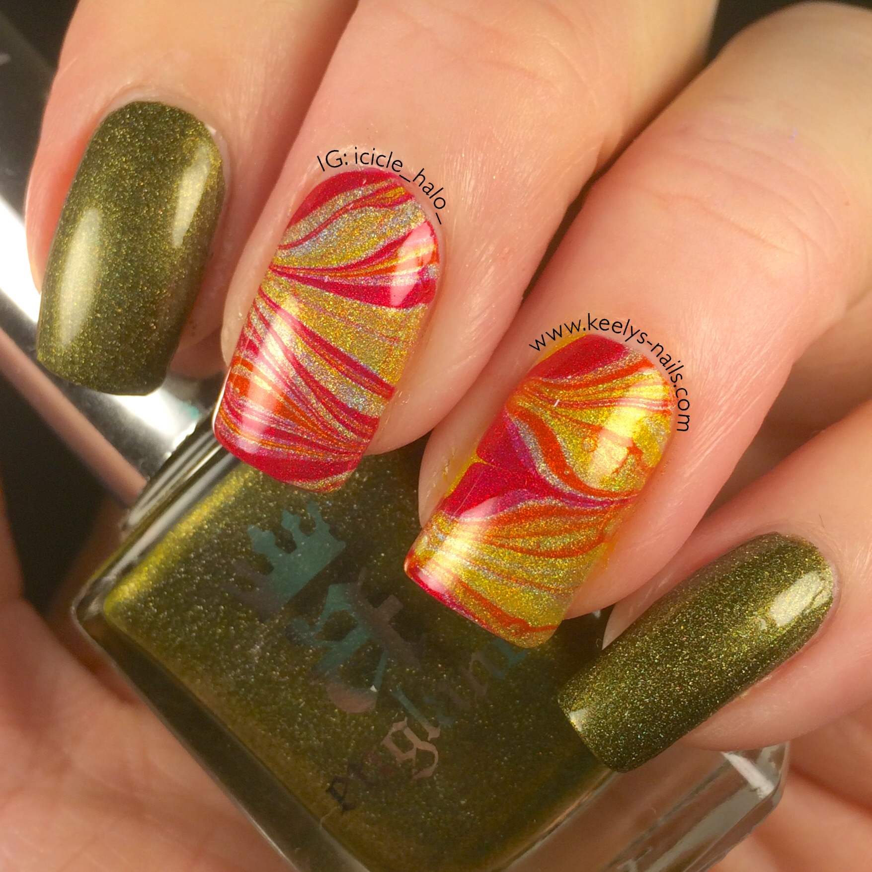 Watermarble Wednesday using autumn colours and negative space | Keely's Nails