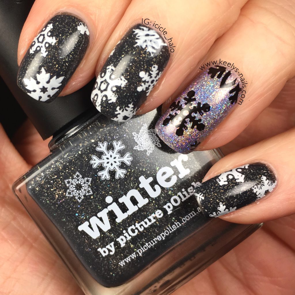 Picture Polish Winter snowflake nail art left hand