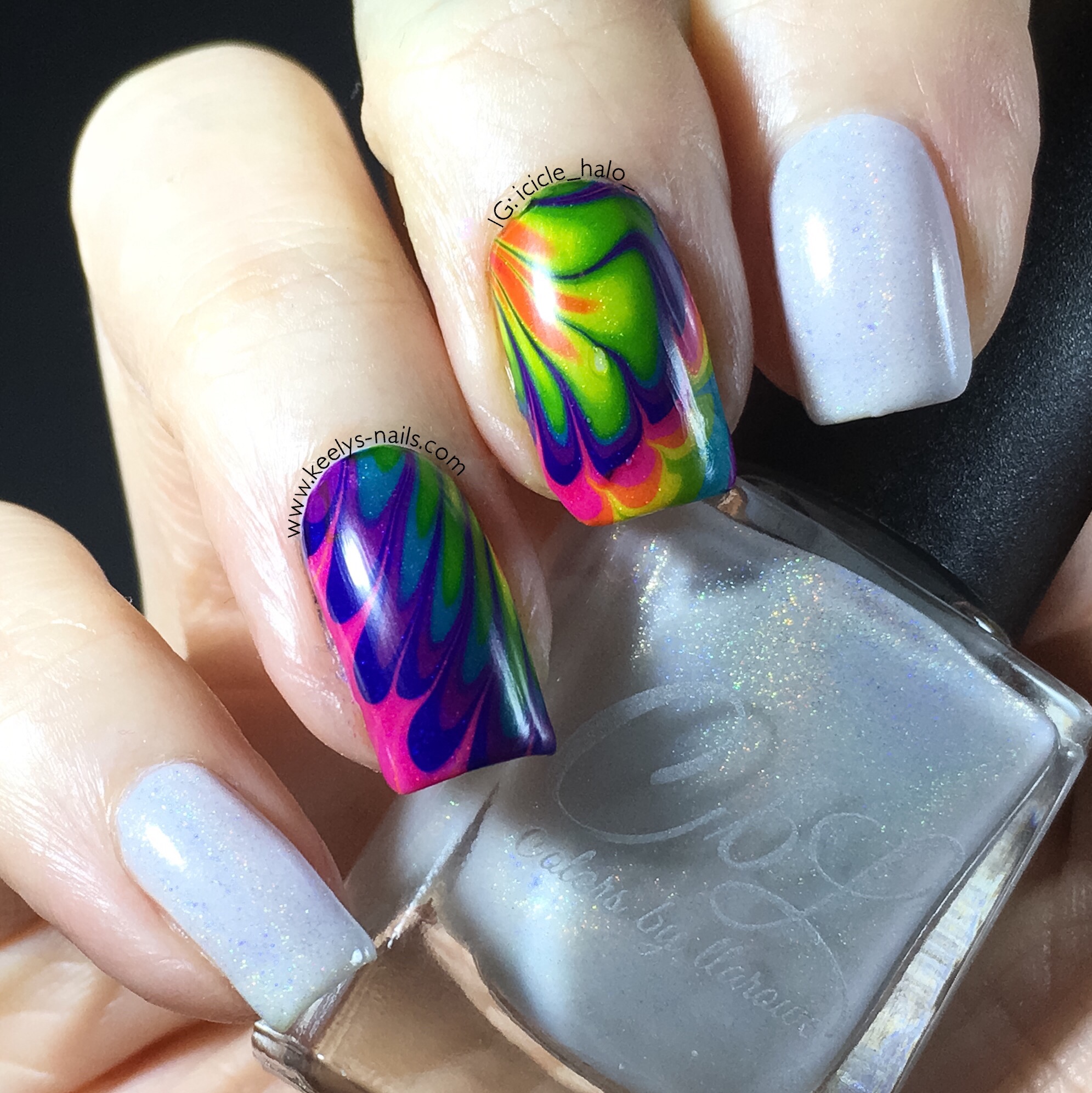 Right hand Rainbow Feather Watermarble