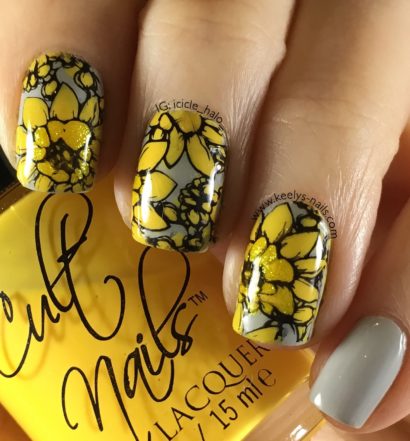 Yellow and Grey Nail Art left hand