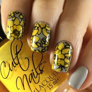 Yellow and Grey Nail Art left hand