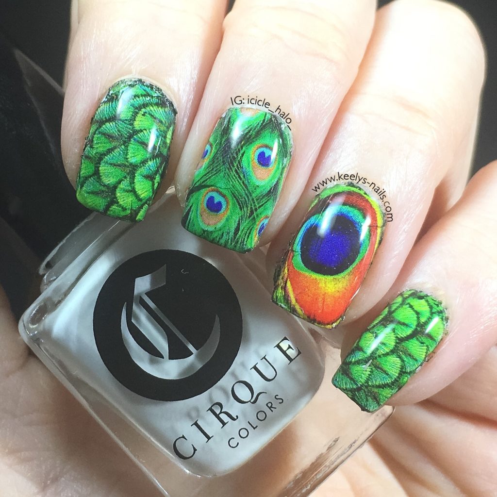 Peacock Feather Nail Art left hand