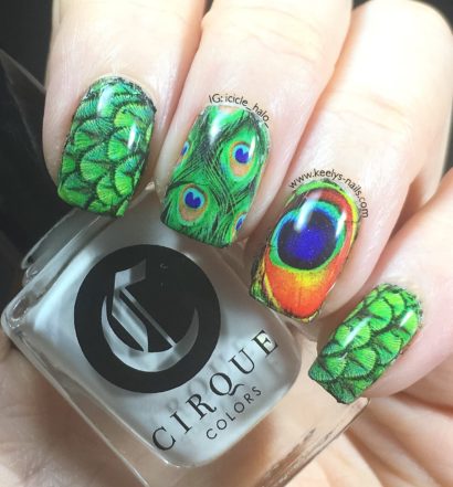 Peacock Feather Nail Art left hand