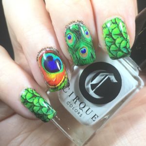 Peacock Feather Nail Art right hand