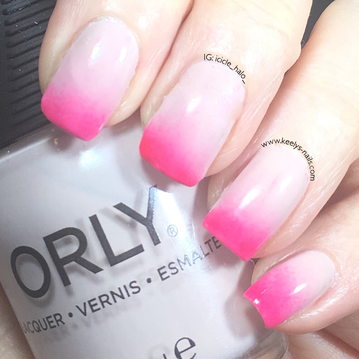 Nude and Neon Gradient French Tip left hand - Keely's Nails.