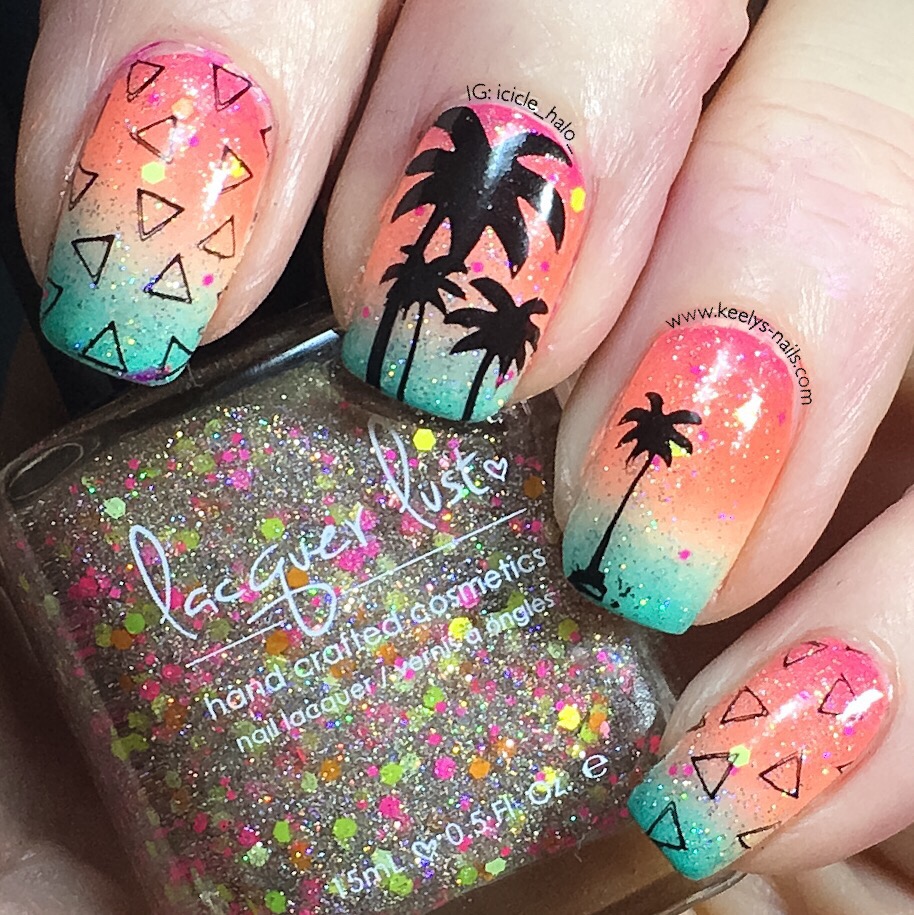 Sunset Palms Nail Art left hand