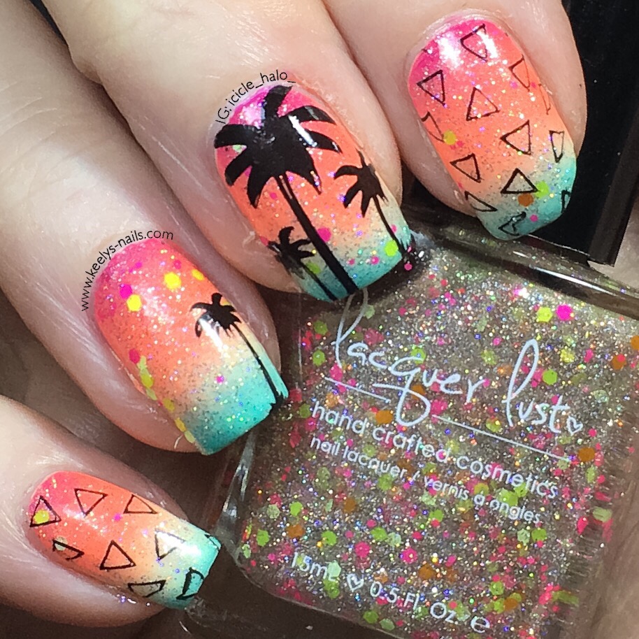 Sunset Palms Nail Art right hand