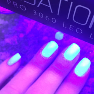 Cirque Rehab swatch Perfect Neon Blue Polish UV light