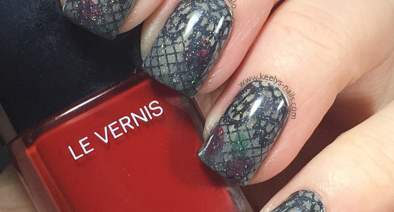 Gothic nail art with lace and roses