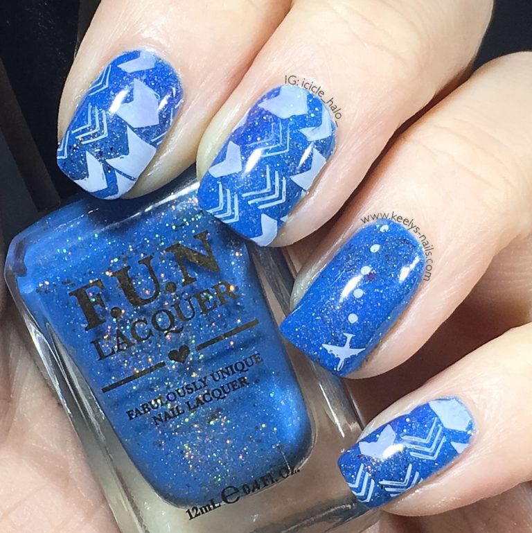 Flying Airplane nail art in blue for Crystal Keely's Nails