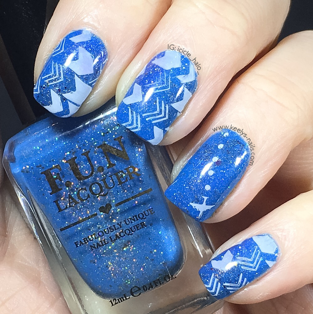 Flying Airplane nail art in blue for Crystal - Keely's Nails