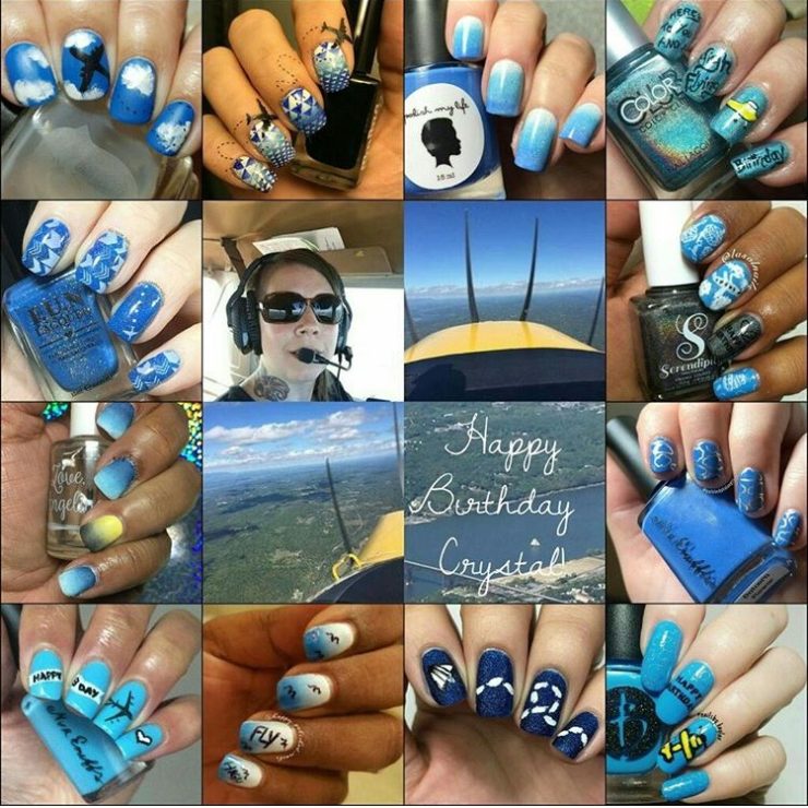 Flying Airplane nail art in blue for Crystal Keely's Nails