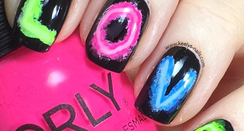 Neon Love nail art mani swap by Keely's Nails