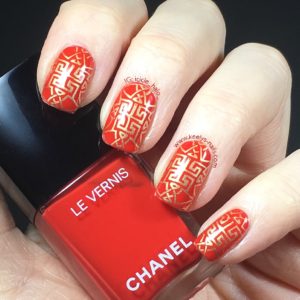 Chanel Rouge Red 546 Chinese-inspired nail art