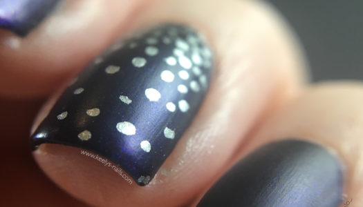 Easy nail art matte navy blue stamped silver