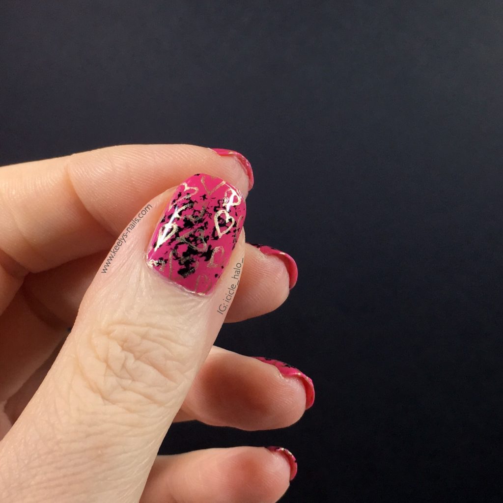 Graffiti Hearts stamping nail art | left thumb