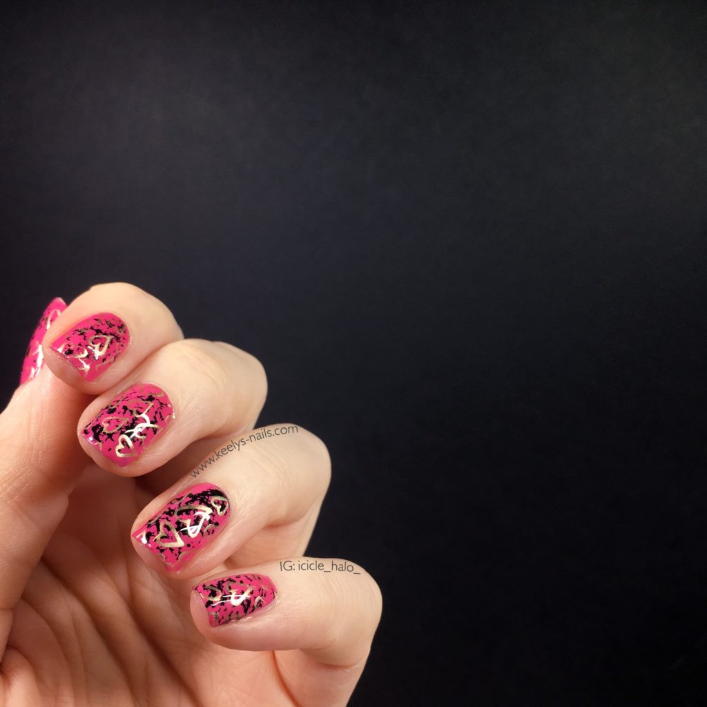 Graffiti Hearts stamping nail art | left hand