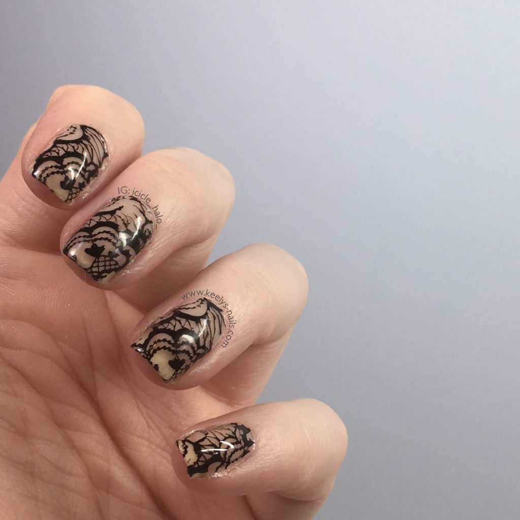 Lace nail art - stamped left hand