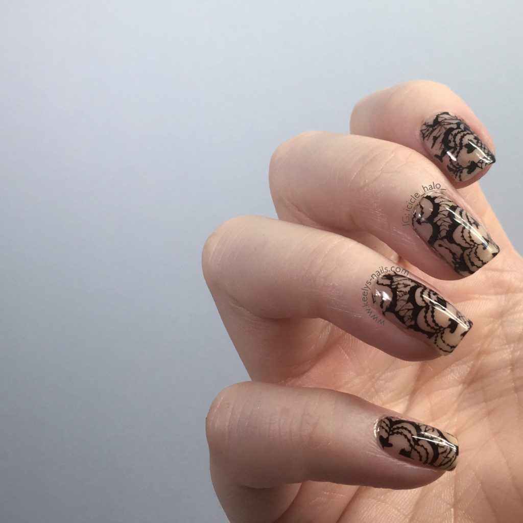 Lace nail art - stamped right hand