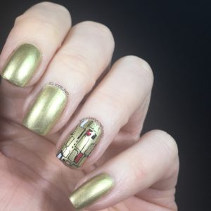 Gold, black, red and white for easing into Christmas nail art - left hand fingers curled