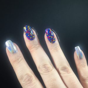 My right hand fingers with my Millefiori nail art and silver holo