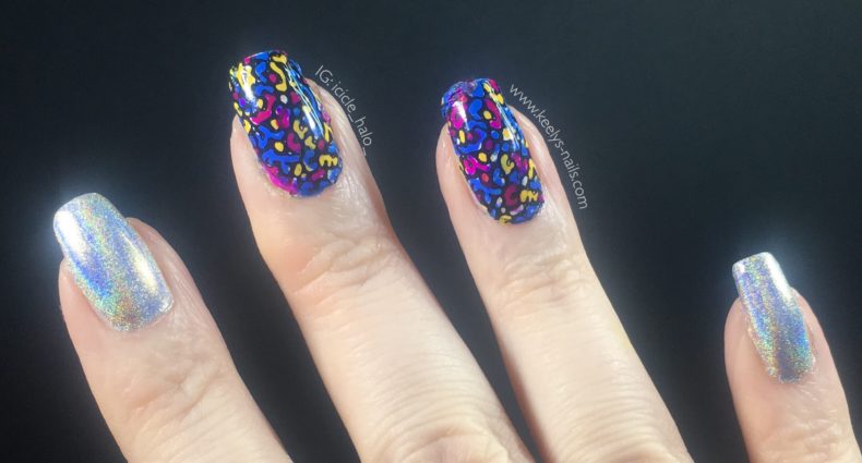 My right hand fingers with my Millefiori nail art and silver holo