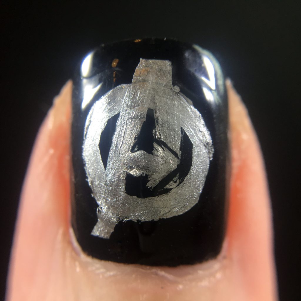 A closer look at the freehand logo from my Avengers Infinity War nail art 